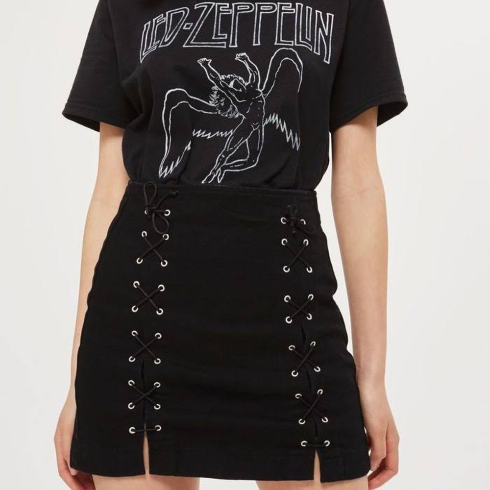 Topshop Black Lace Up Denim Skirt